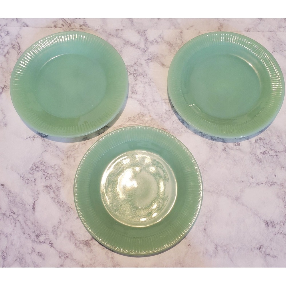 3 Fire King Jadeite Oven Ware Dessert Plates Made In USA, 8 In MCM